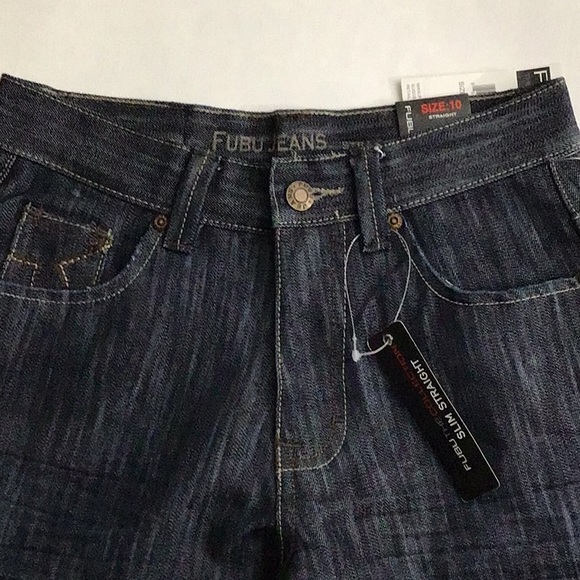 FUBU Kids Slim Straight Dark Wash Embroidered Jeans Size 10 NWT - Picture 7 of 10